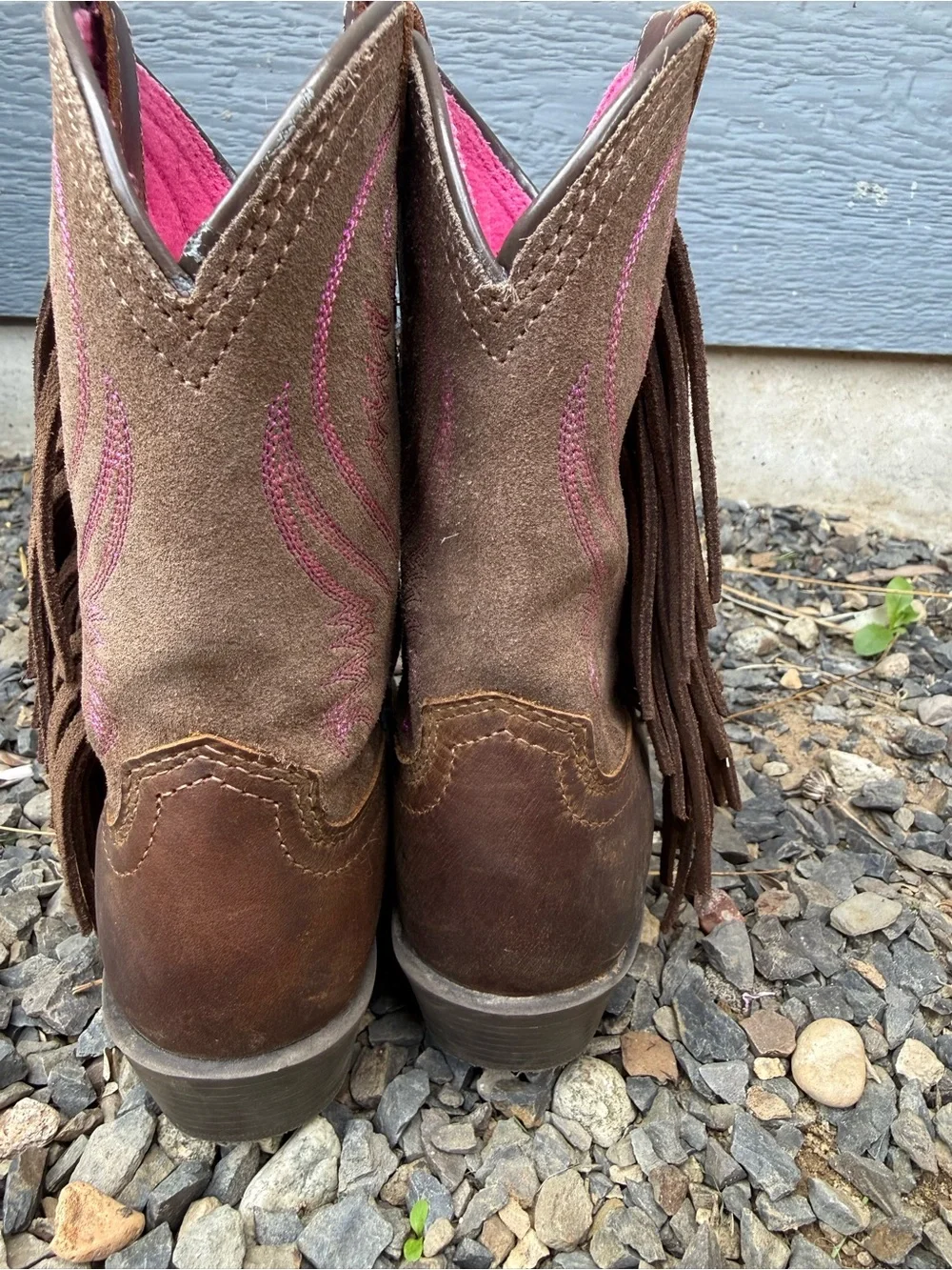 Ariat Girls Size 10 Brown Leather Pink Fringe Western Cowboy Boots